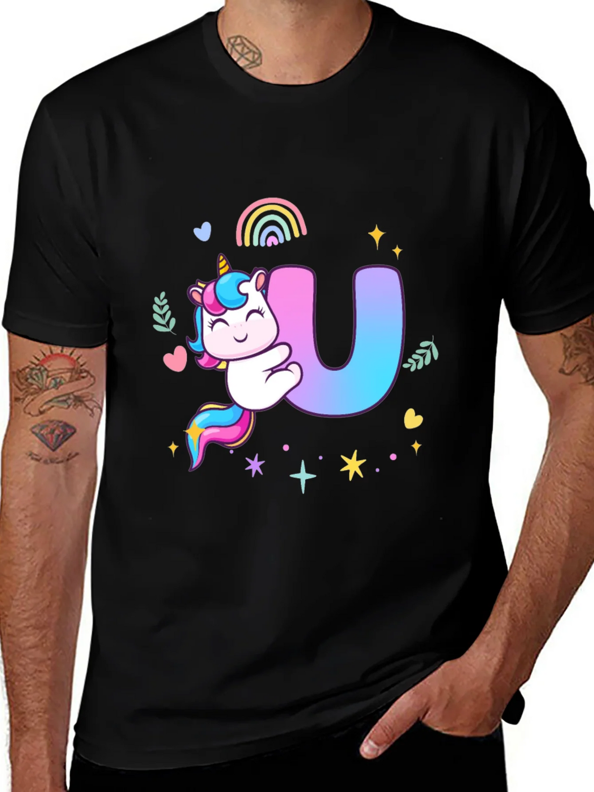 Unicorn U Initial Black T-Shirt product image 1