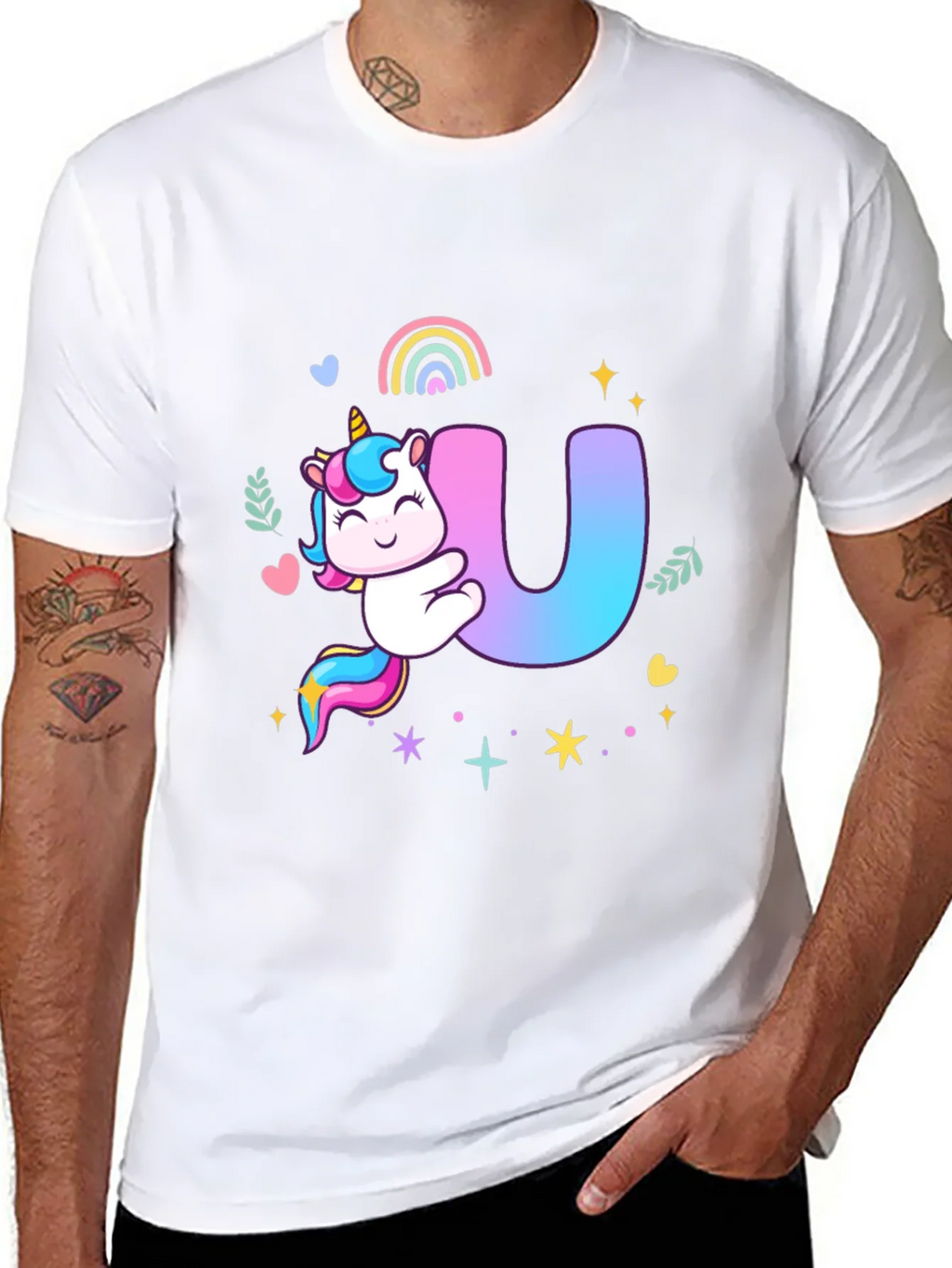 Unicorn U Initial Black T-Shirt product image 7