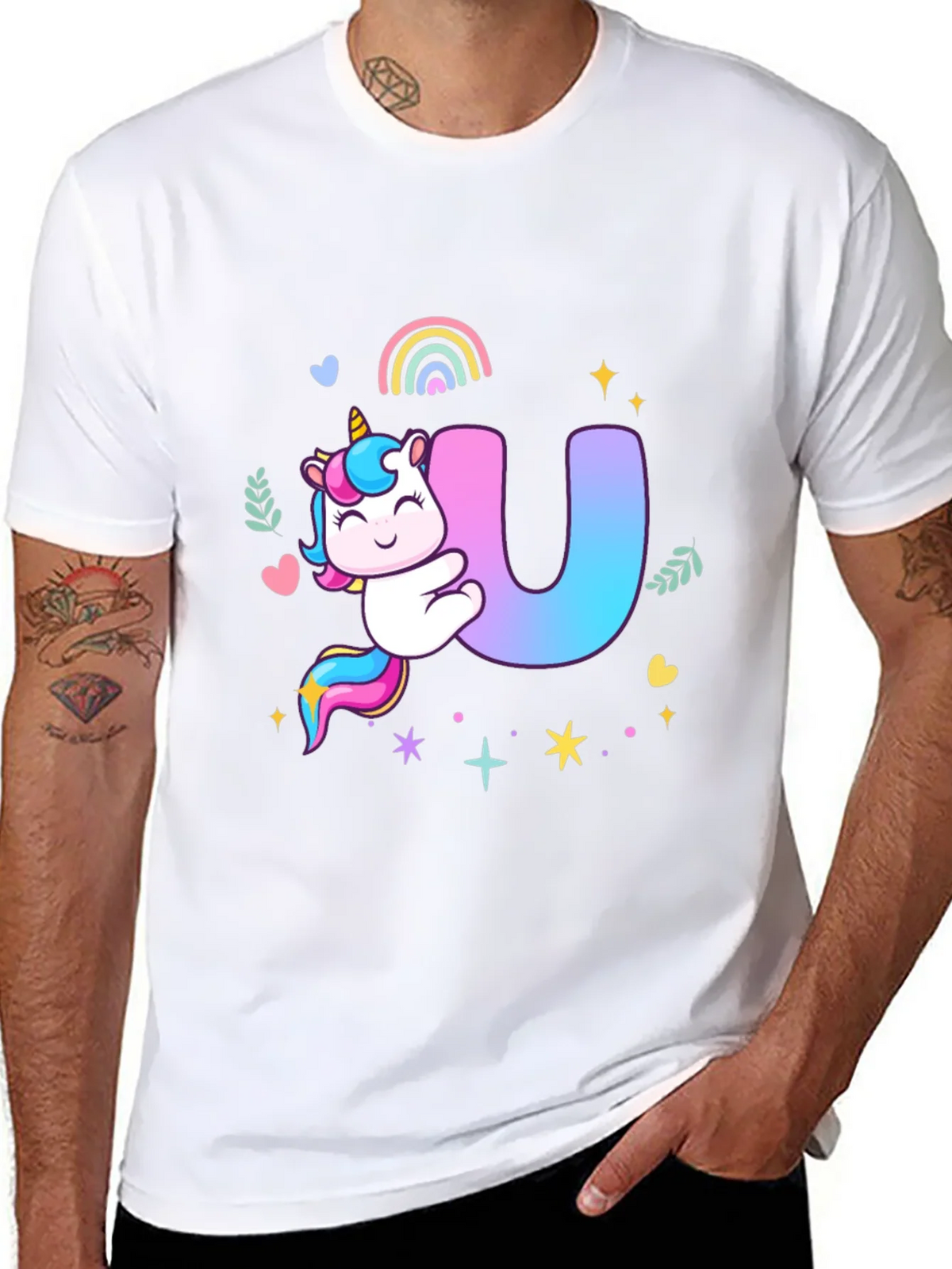Unicorn U Initial Black T-Shirt product image 7