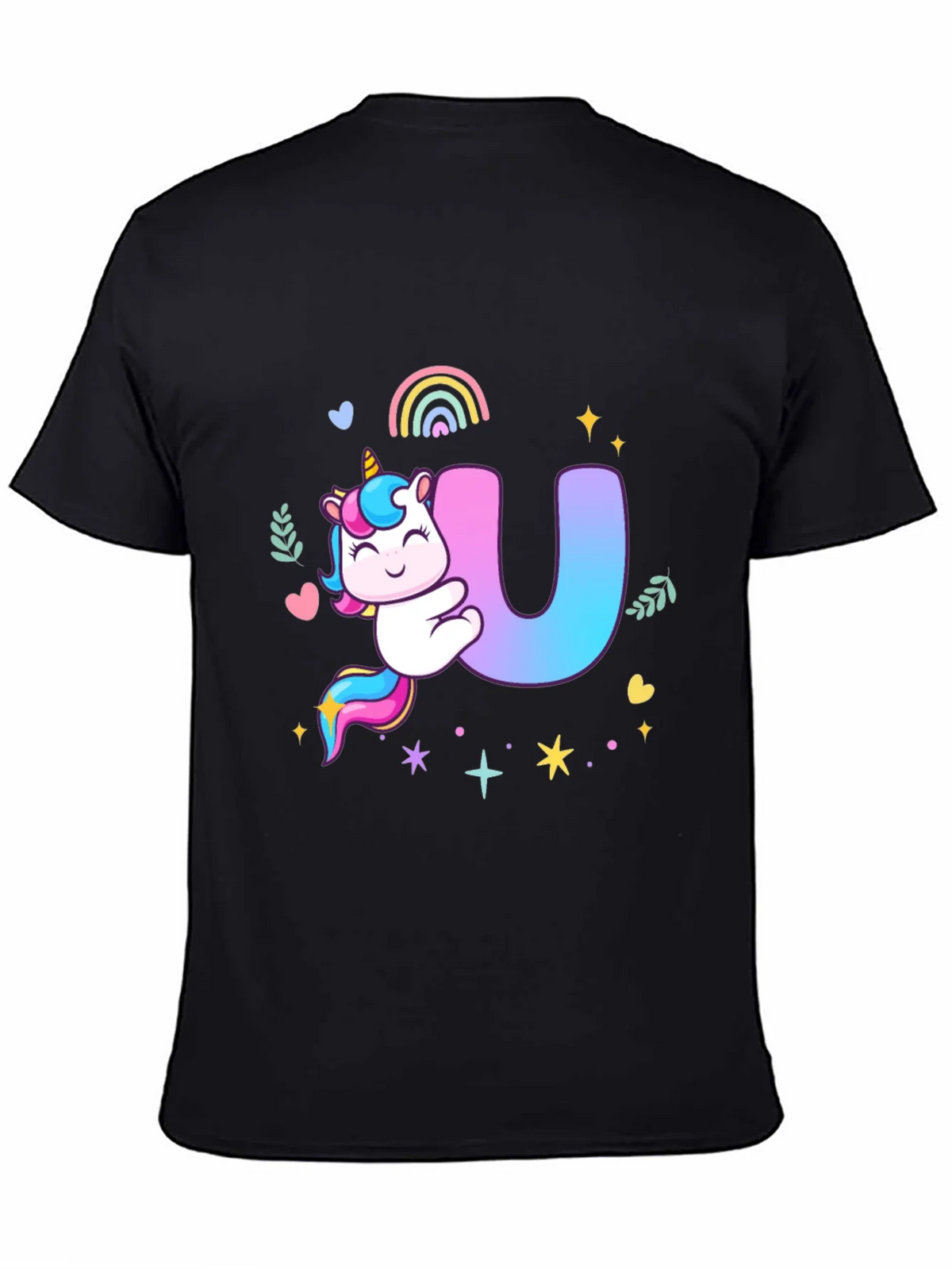 Unicorn U Initial Black T-Shirt product image 4