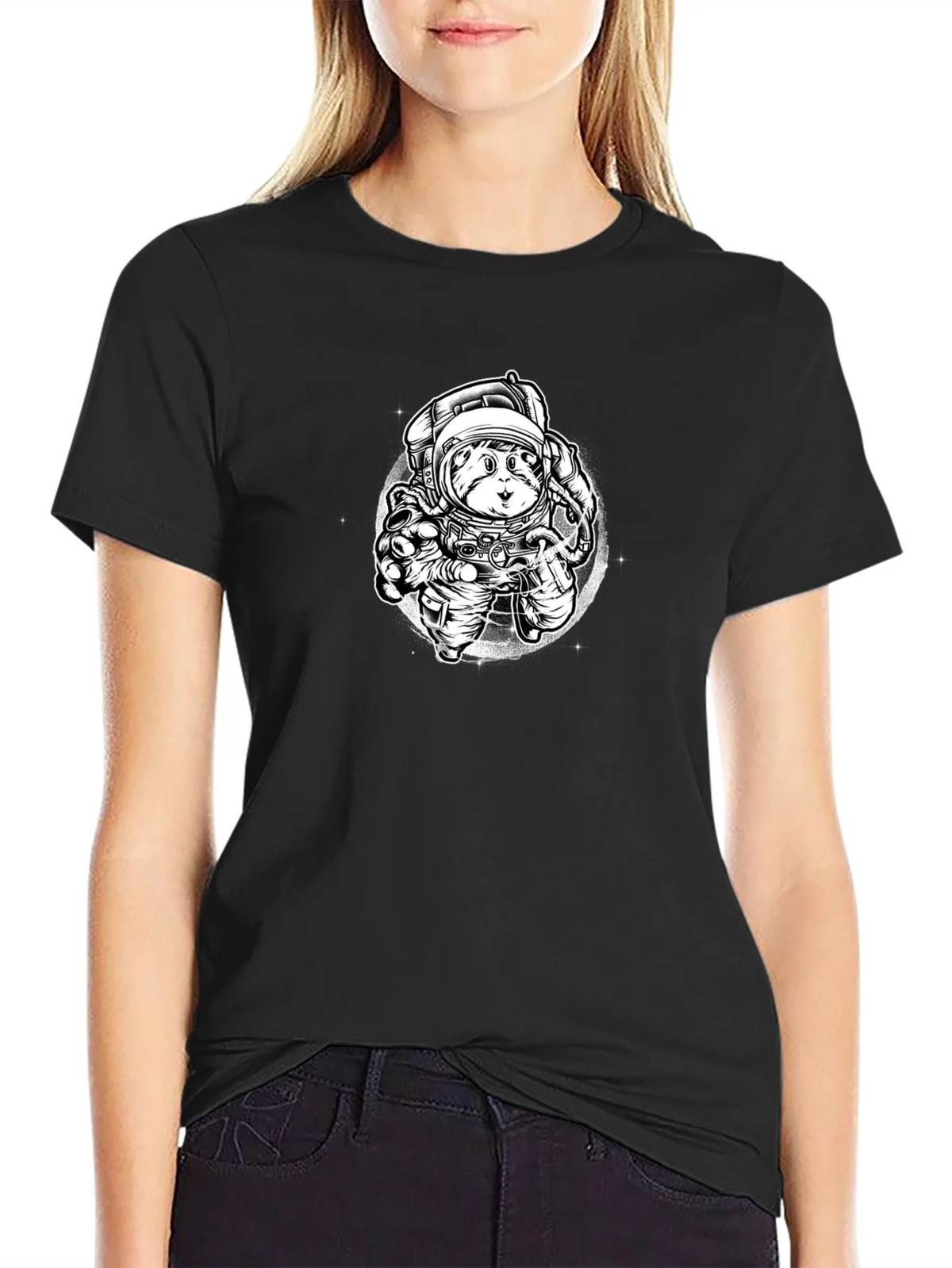 Astronaut Cat Graphic Tee - Black Cotton Blend product image 2