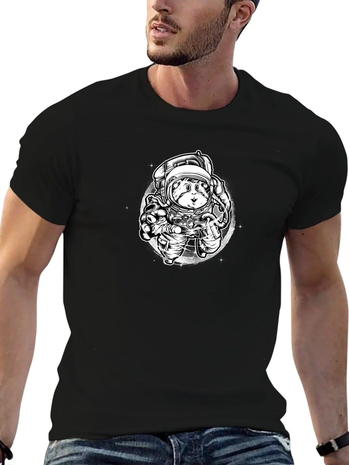 Astronaut Cat Graphic Tee - Black Cotton Blend product image 6