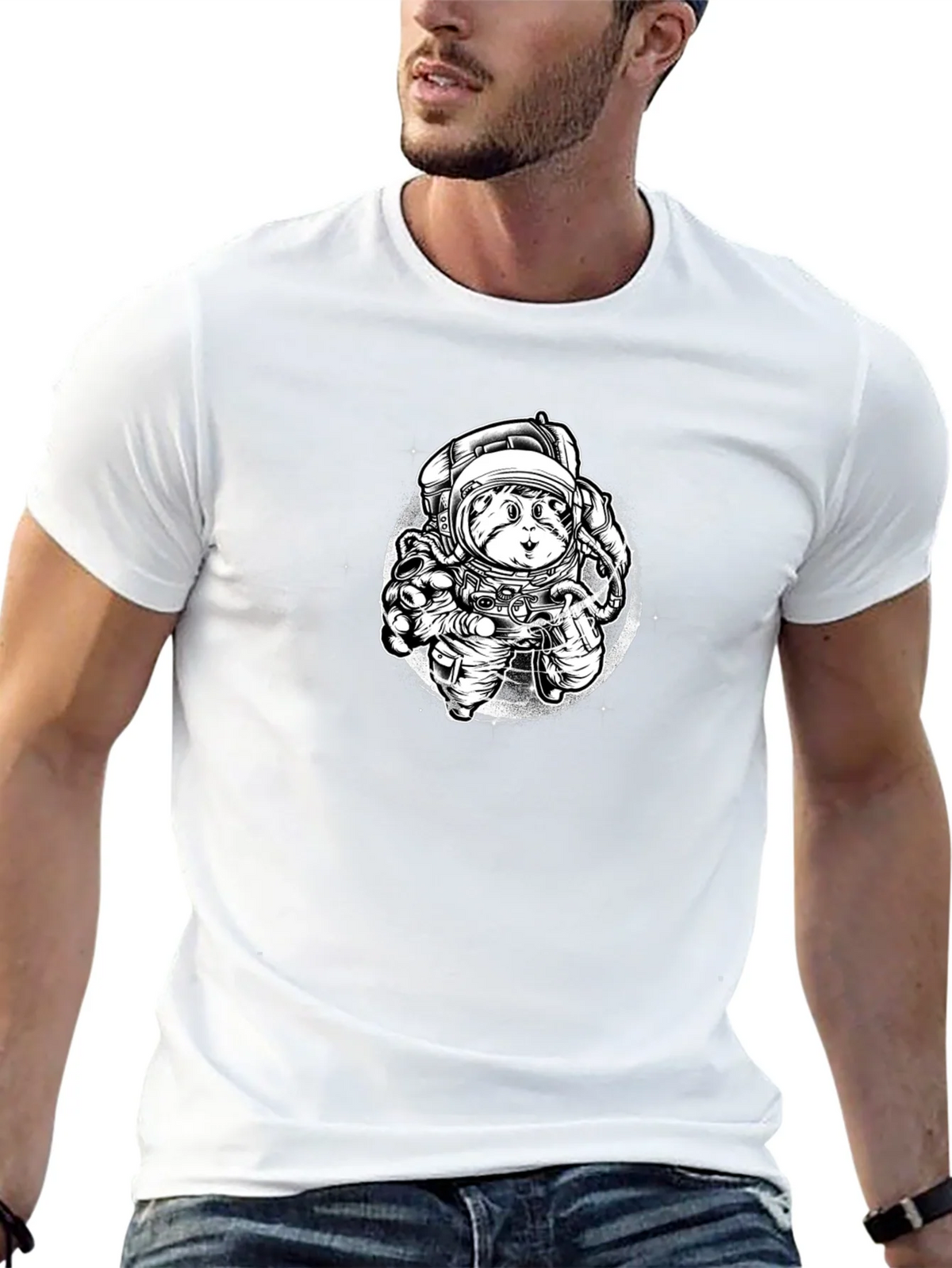 Astronaut Cat Graphic Tee - Black Cotton Blend product image 12