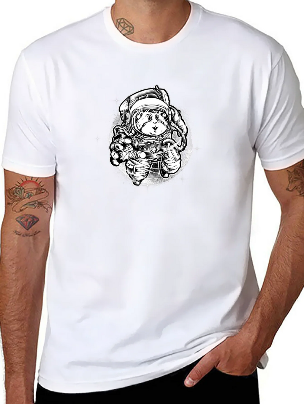 Astronaut Cat Graphic Tee - Black Cotton Blend product image 7