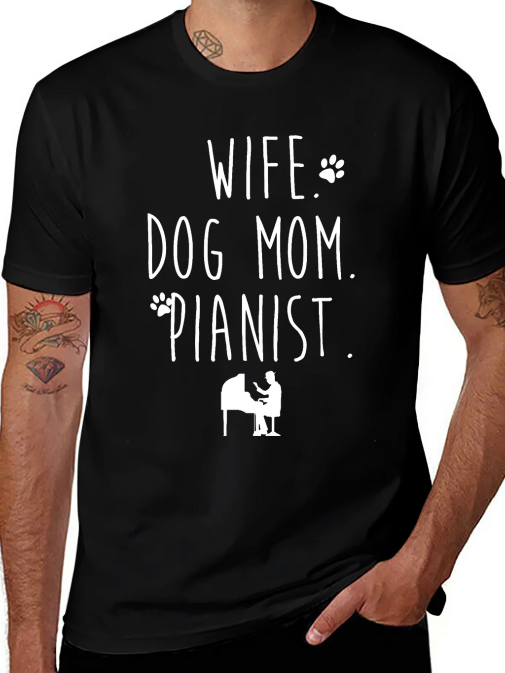 Wife Dog Mom Pianist Graphic Tee - Black product image 1