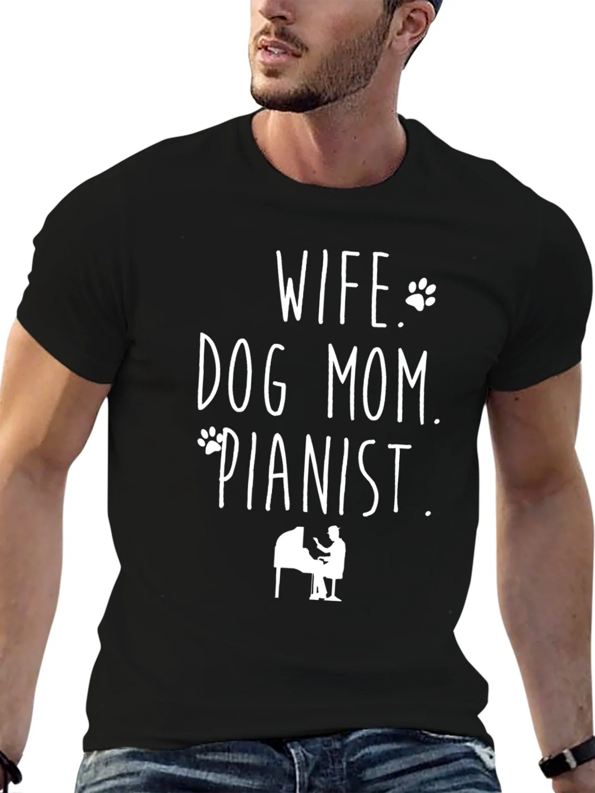 Wife Dog Mom Pianist Graphic Tee - Black product image 6
