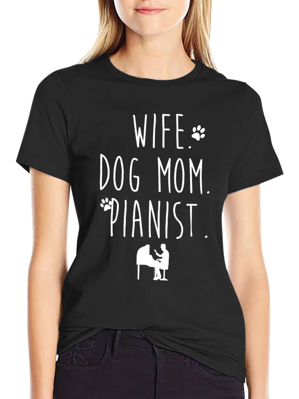 Wife Dog Mom Pianist Graphic Tee - Black product image 2