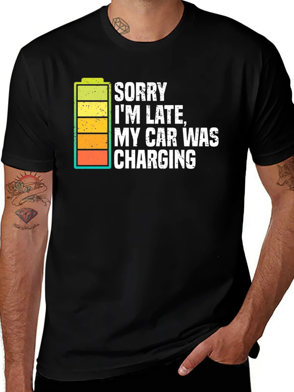 Sorry Im Late Electric Car Charging Graphic Tee product image 1