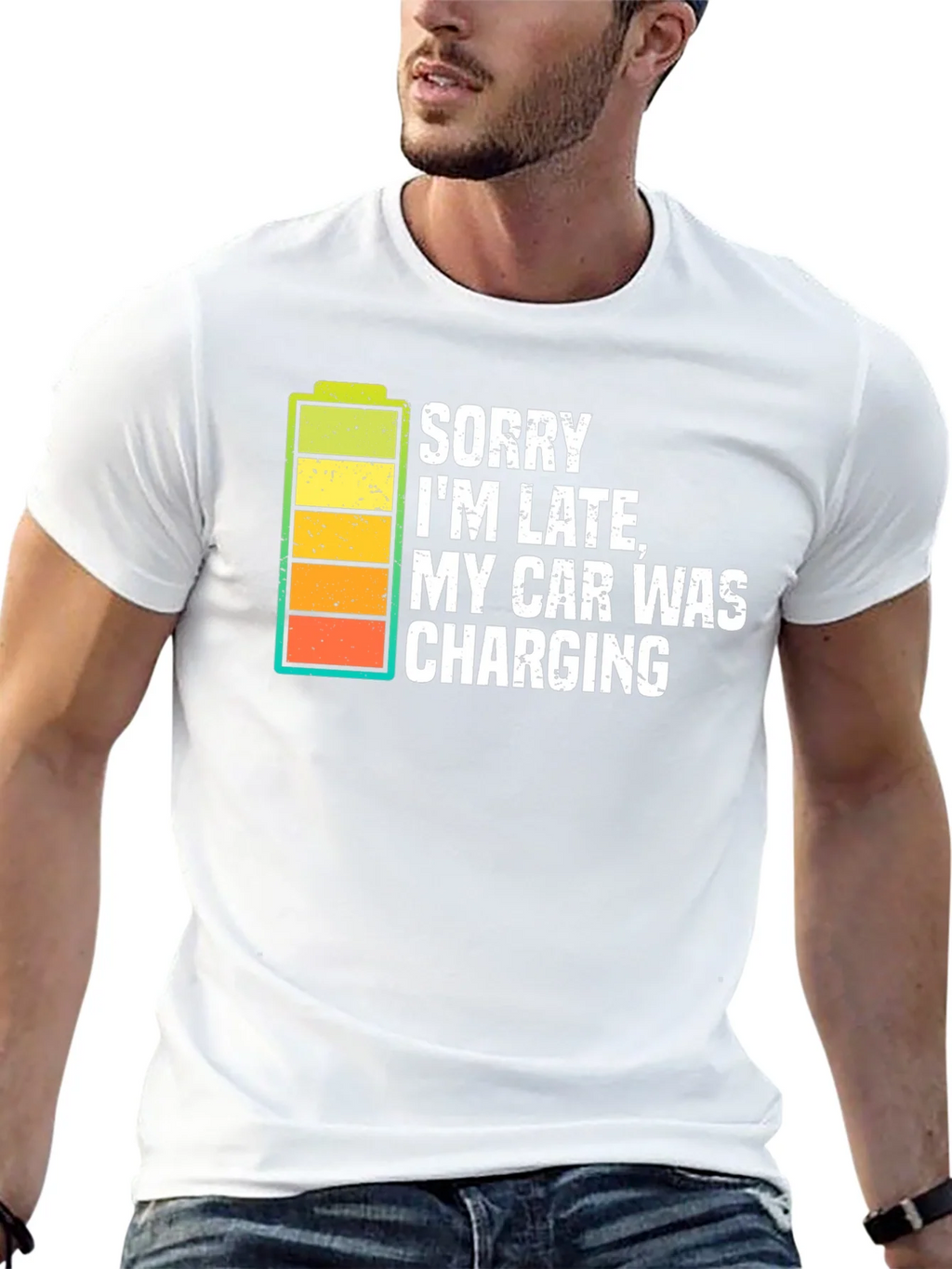 Sorry Im Late Electric Car Charging Graphic Tee product image 12