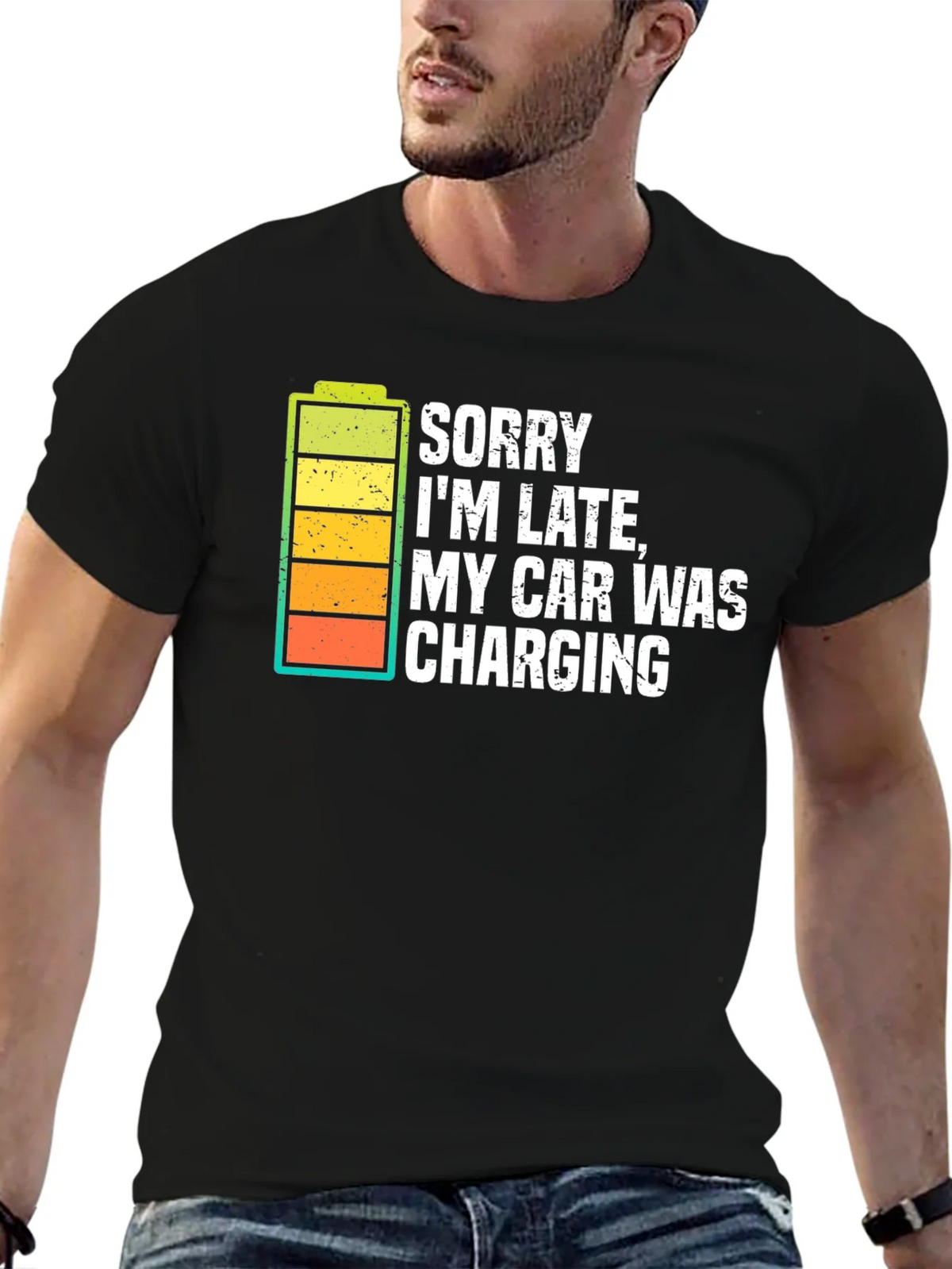 Sorry Im Late Electric Car Charging Graphic Tee product image 6