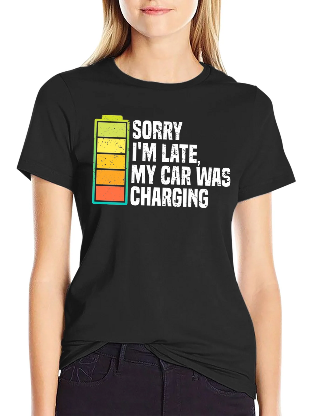 Sorry Im Late Electric Car Charging Graphic Tee product image 2