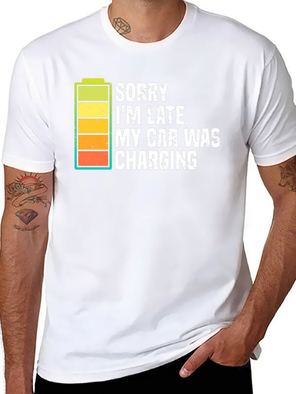 Sorry Im Late Electric Car Charging Graphic Tee product image 7