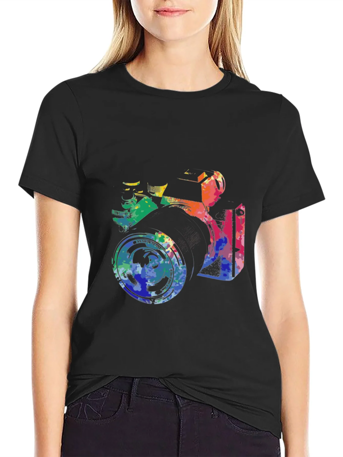 Retro Camera Graphic Tee - Artsy Black T-Shirt product image 2