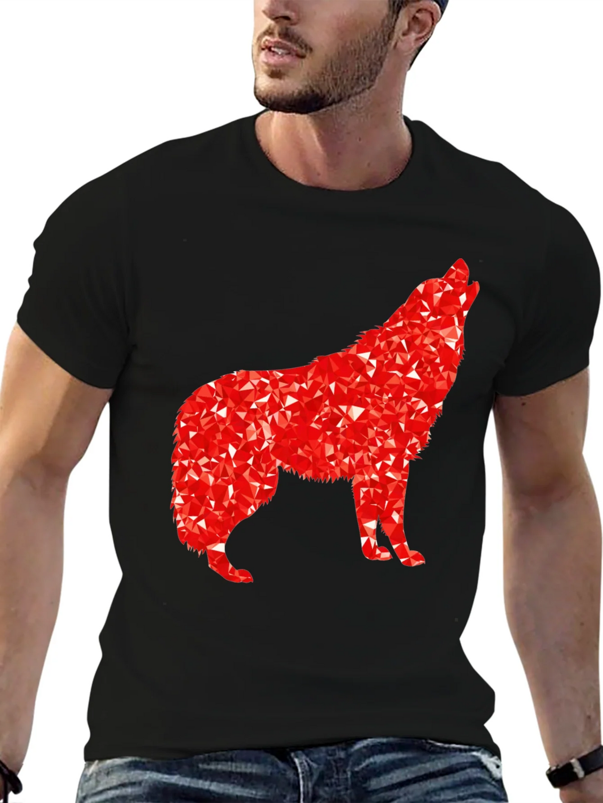 Geometric Wolf Graphic Tee - Black product image 6