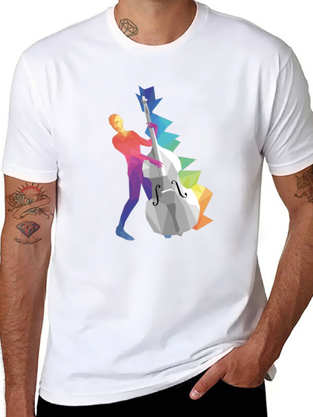 Musical T-Shirt: Geometric Bass Player Design product image 7