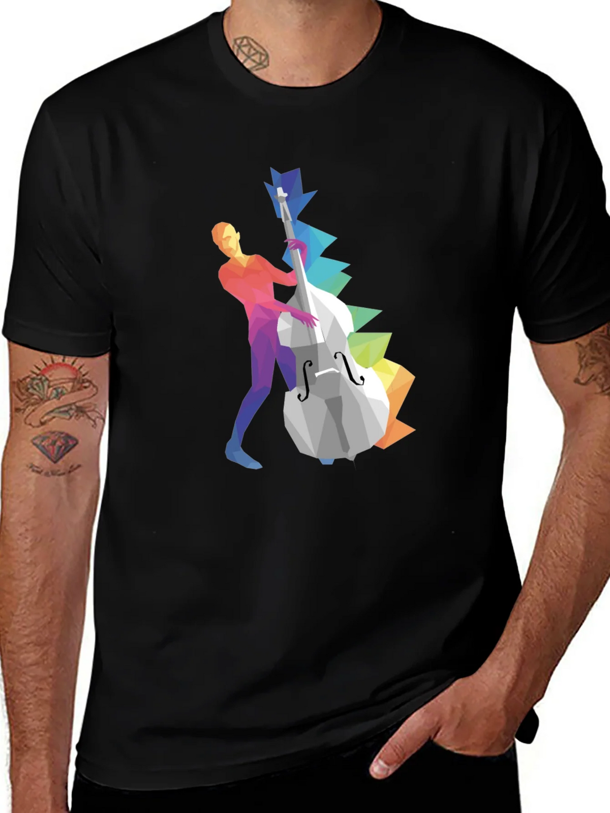 Musical T-Shirt: Geometric Bass Player Design product image 1