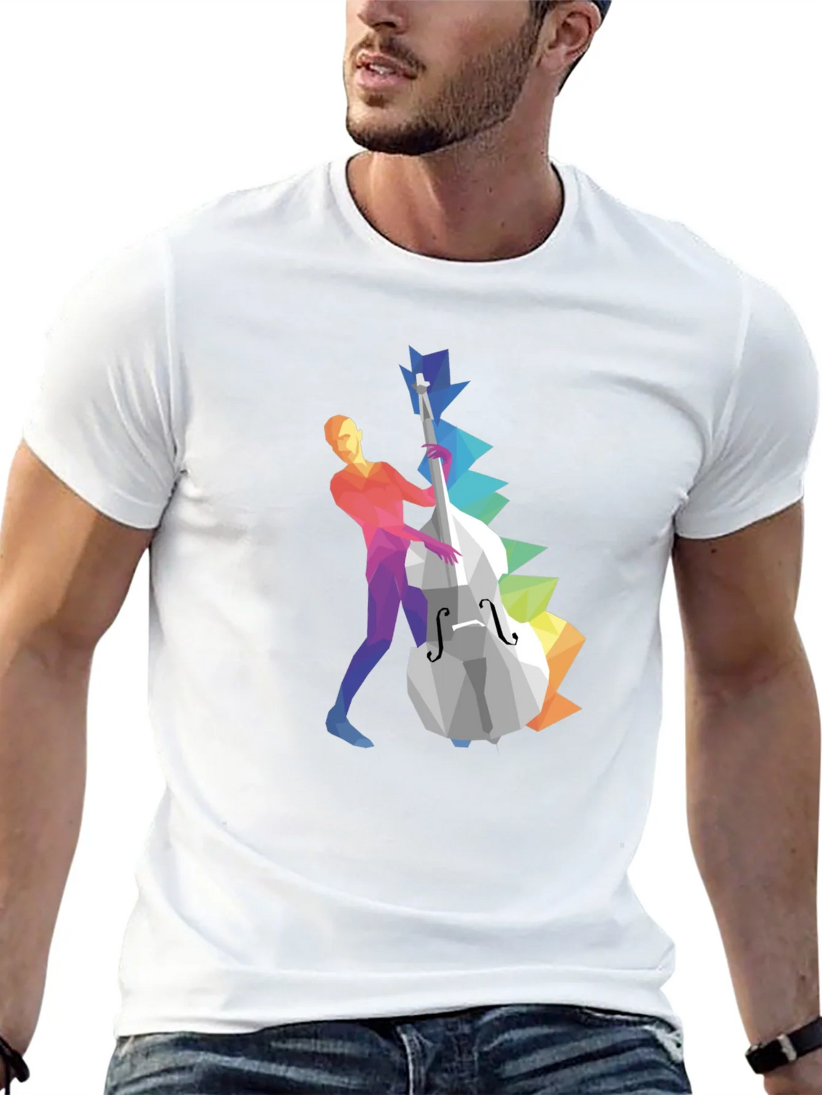 Musical T-Shirt: Geometric Bass Player Design product image 12