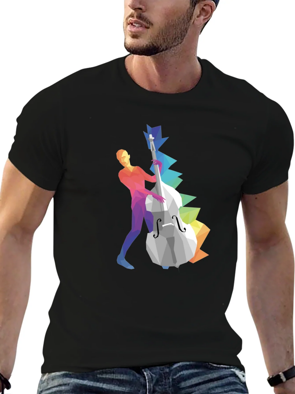 Musical T-Shirt: Geometric Bass Player Design product image 6