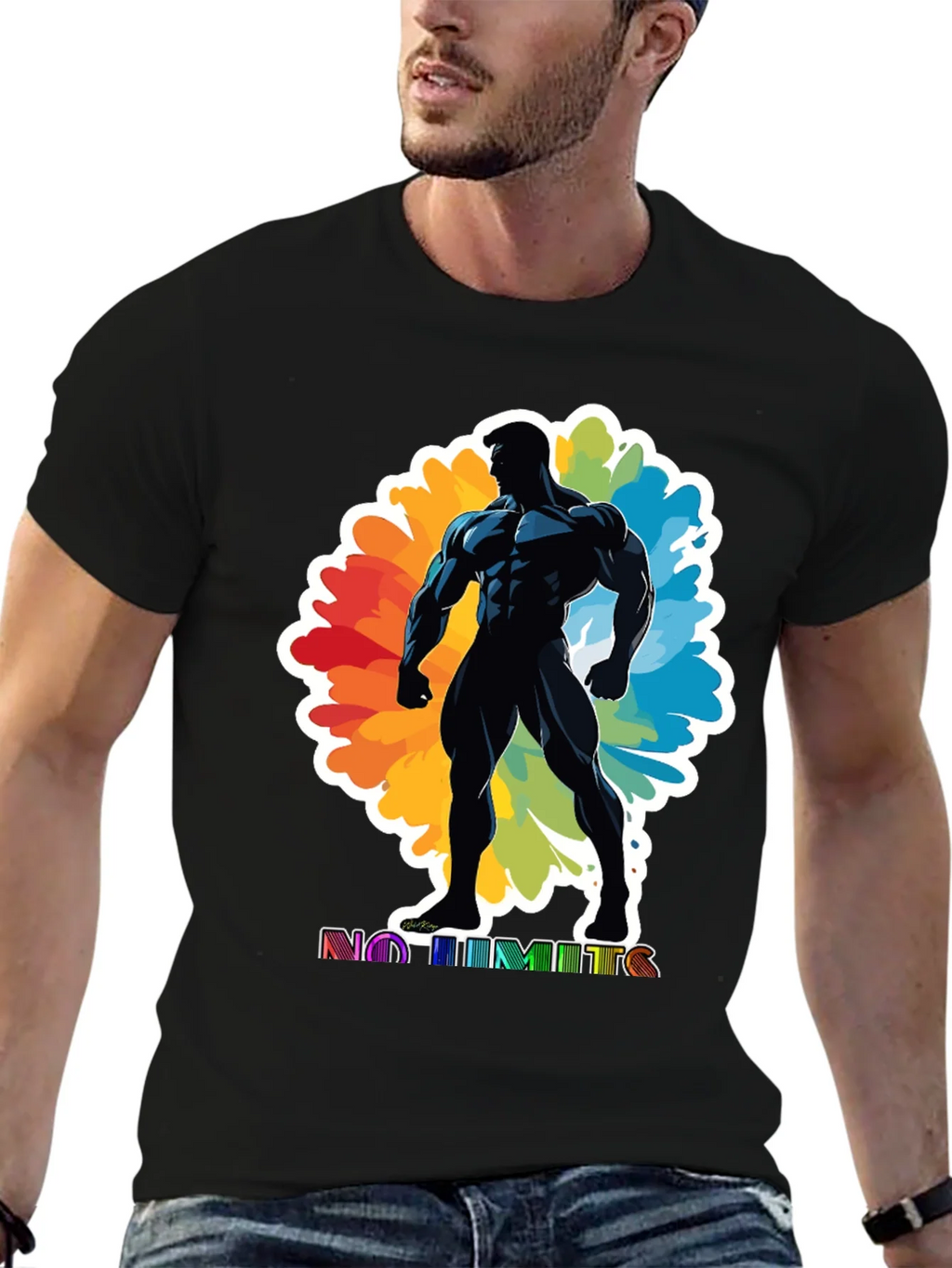 No Limits Graphic Tee: Black Muscle Man Design product image 6