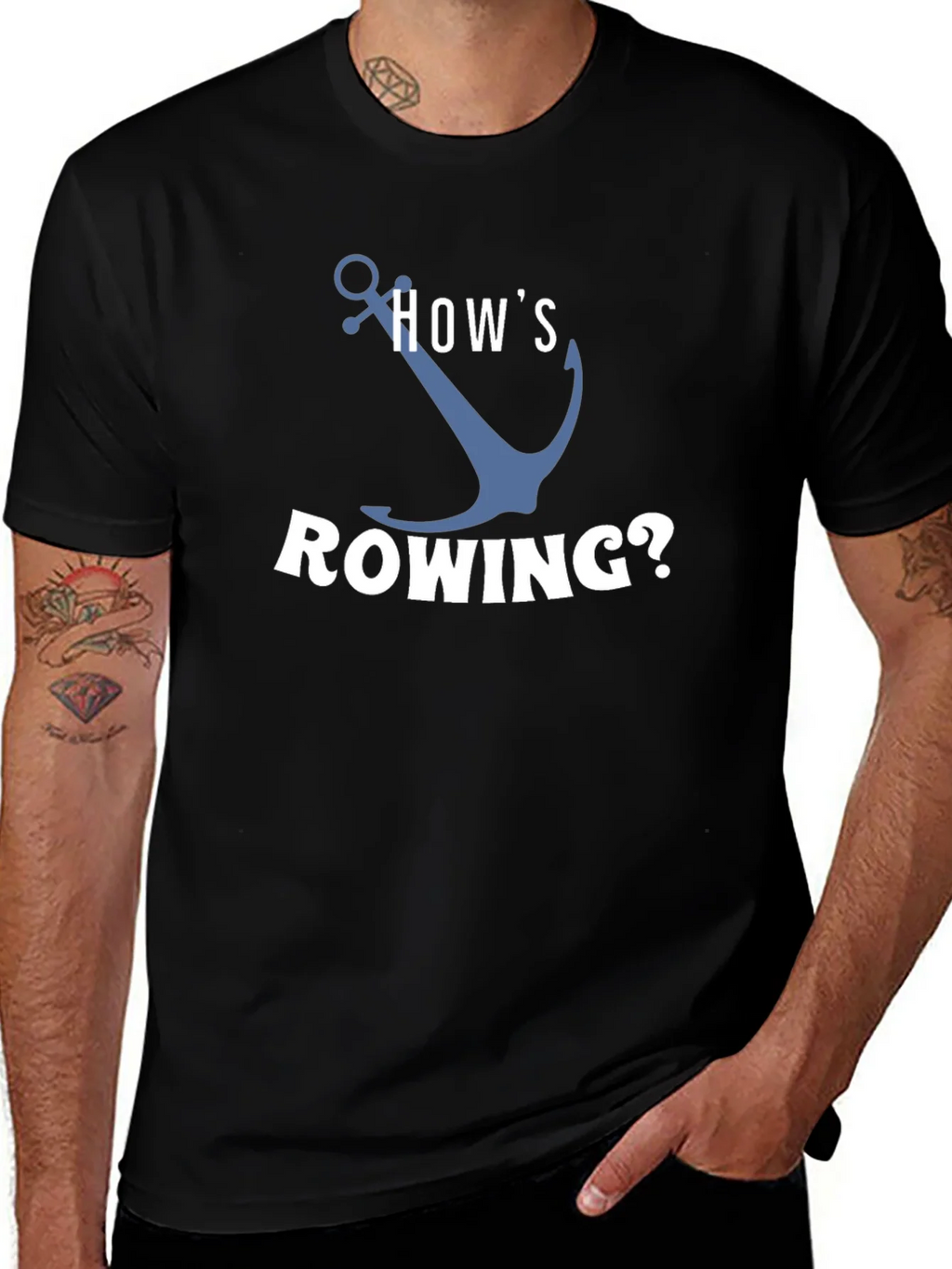 Hows Rowing? Black Graphic T-Shirt product image 1