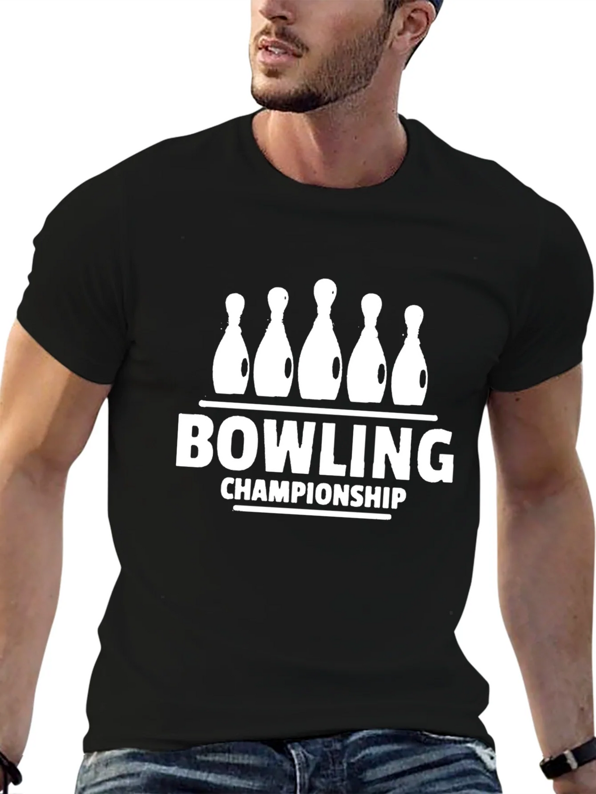 Bowling Championship Black Graphic Tee Shirt product image 6