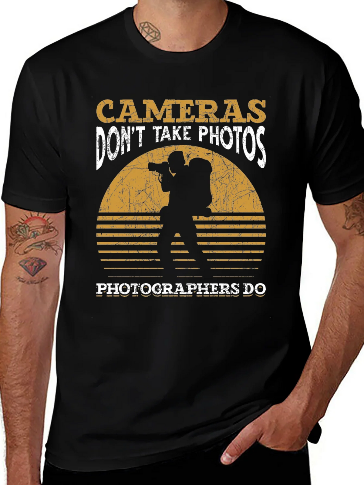 Photographer T-Shirt: Cameras Dont Take Photos Graphic Tee product image 1