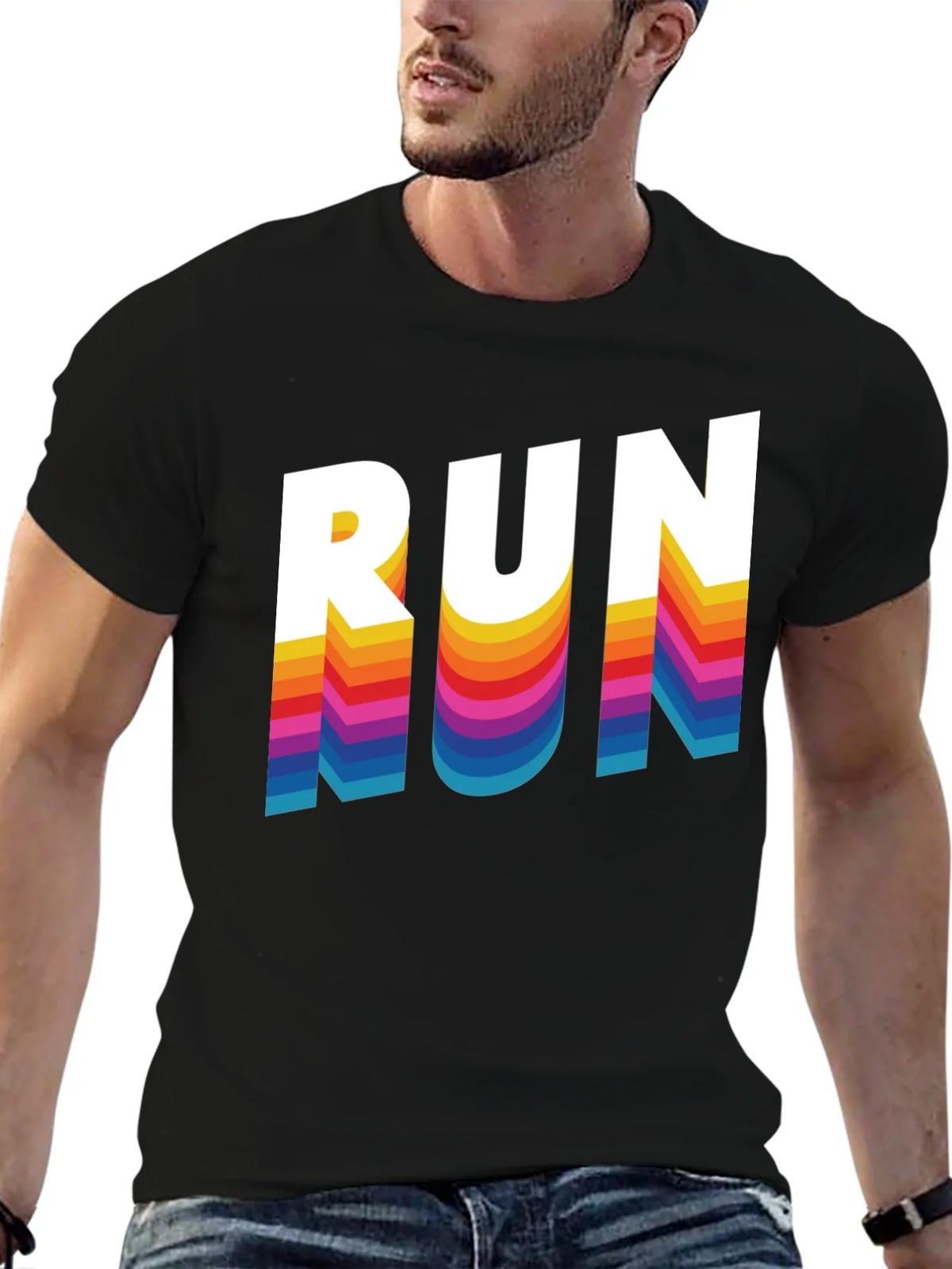 Retro RUN Graphic Tee - Cool Rainbow Text Design product image 3