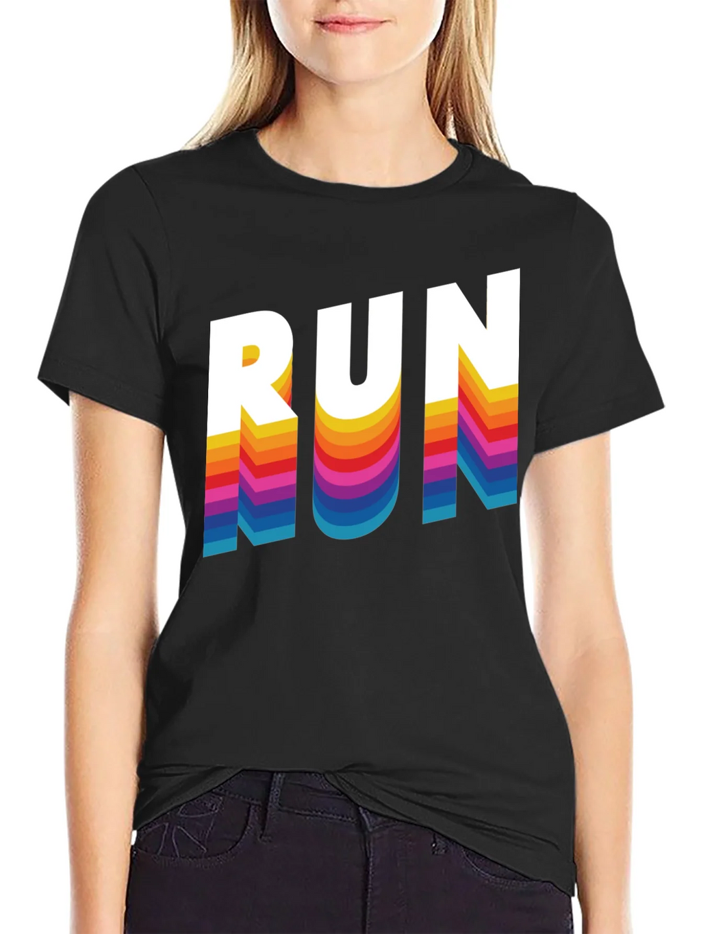 Retro RUN Graphic Tee - Cool Rainbow Text Design product image 1