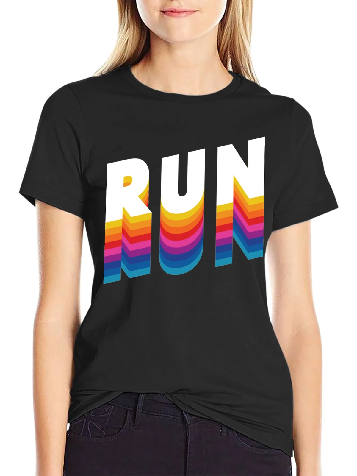 Retro RUN Graphic Tee - Cool Rainbow Text Design product image 1
