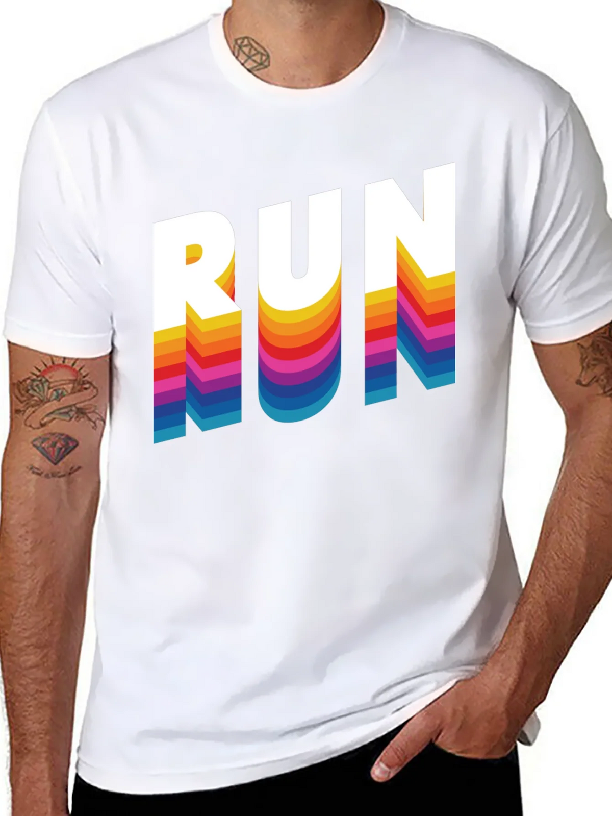 Retro RUN Graphic Tee - Cool Rainbow Text Design product image 4