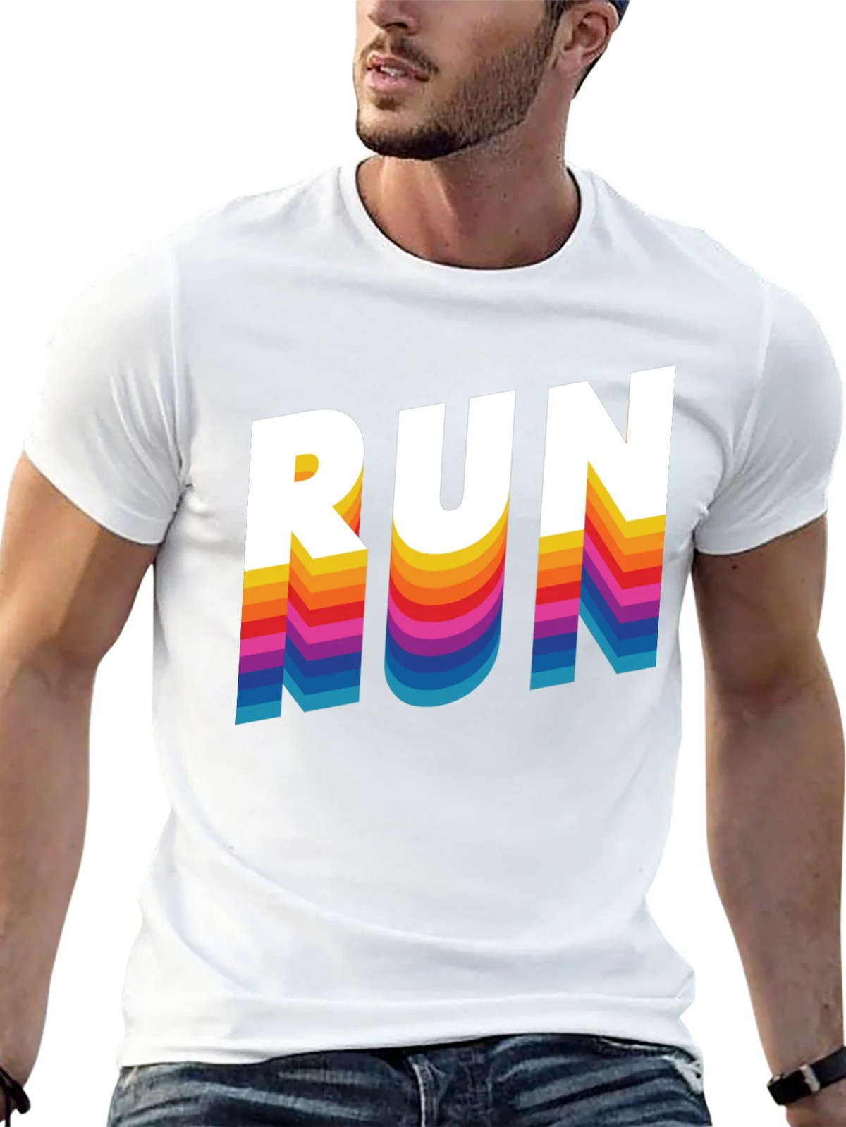 Retro RUN Graphic Tee - Cool Rainbow Text Design product image 7