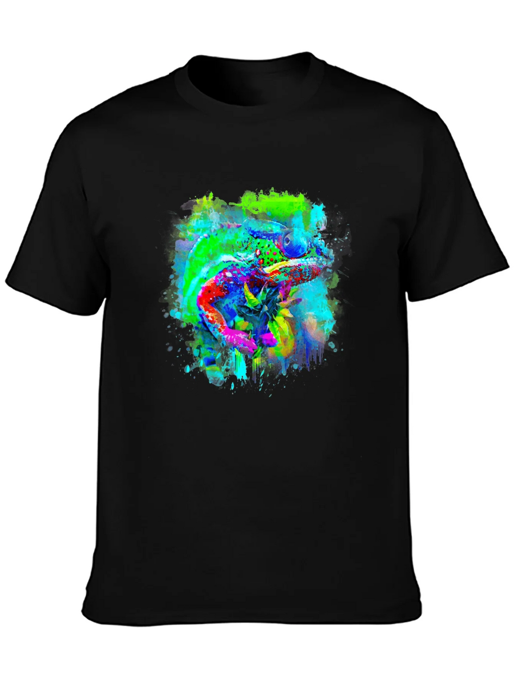 Vibrant Chameleon Art Black T-Shirt product image 1