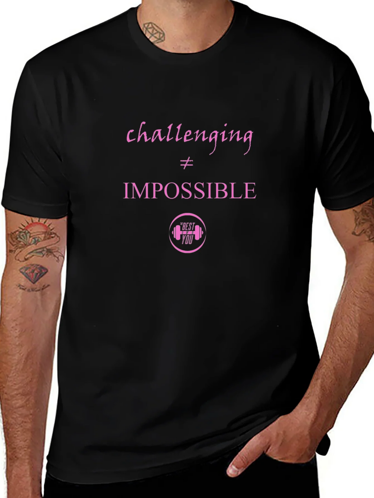 Motivational Black T-shirt - Challenging is Not Impossible product image 1