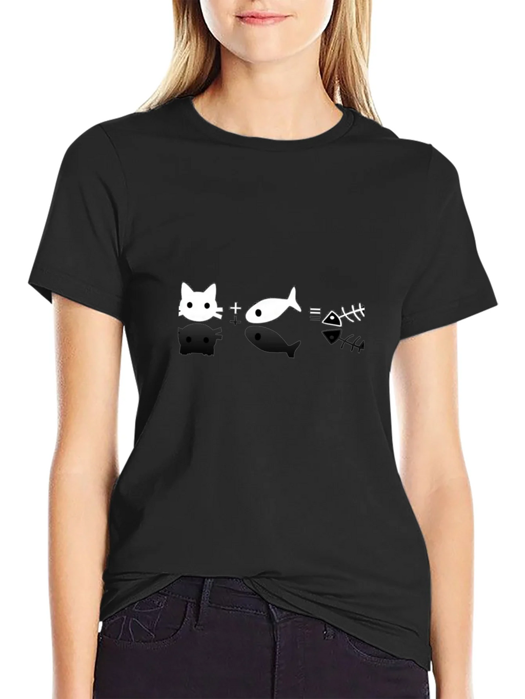 Cat + Fish = Bones Black T-Shirt product image 2