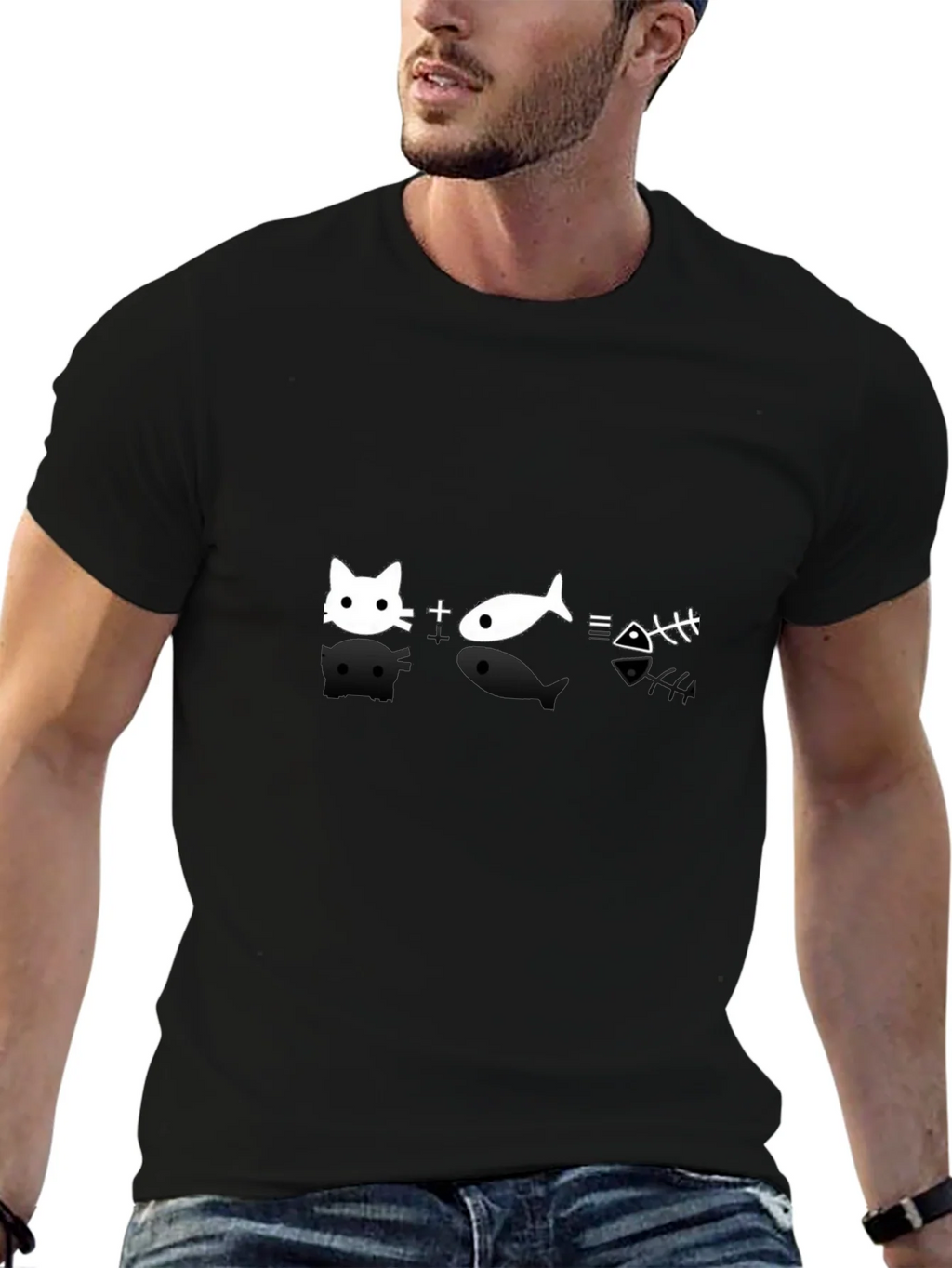 Cat + Fish = Bones Black T-Shirt product image 6