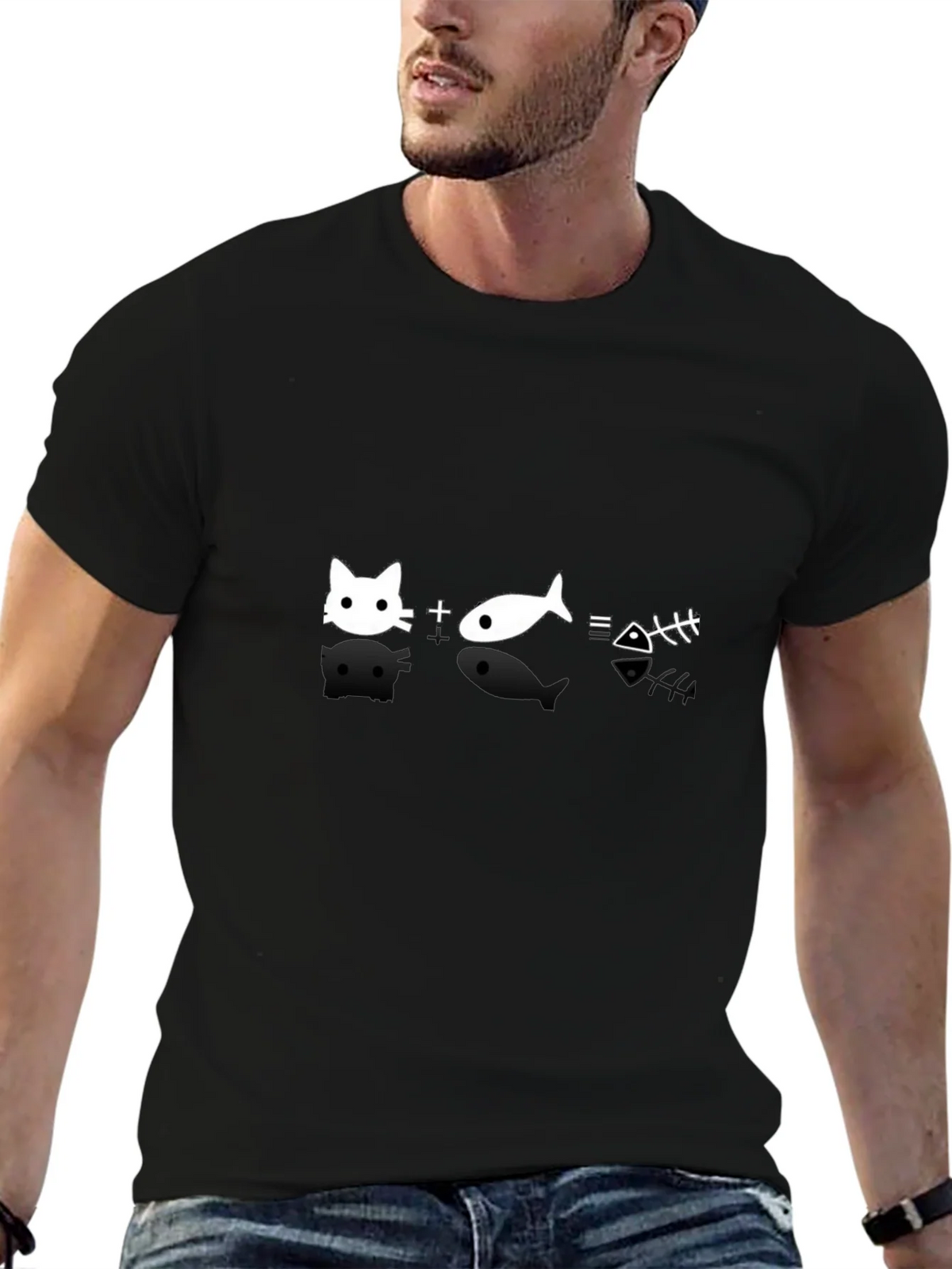 Cat + Fish = Bones Black T-Shirt product image 6