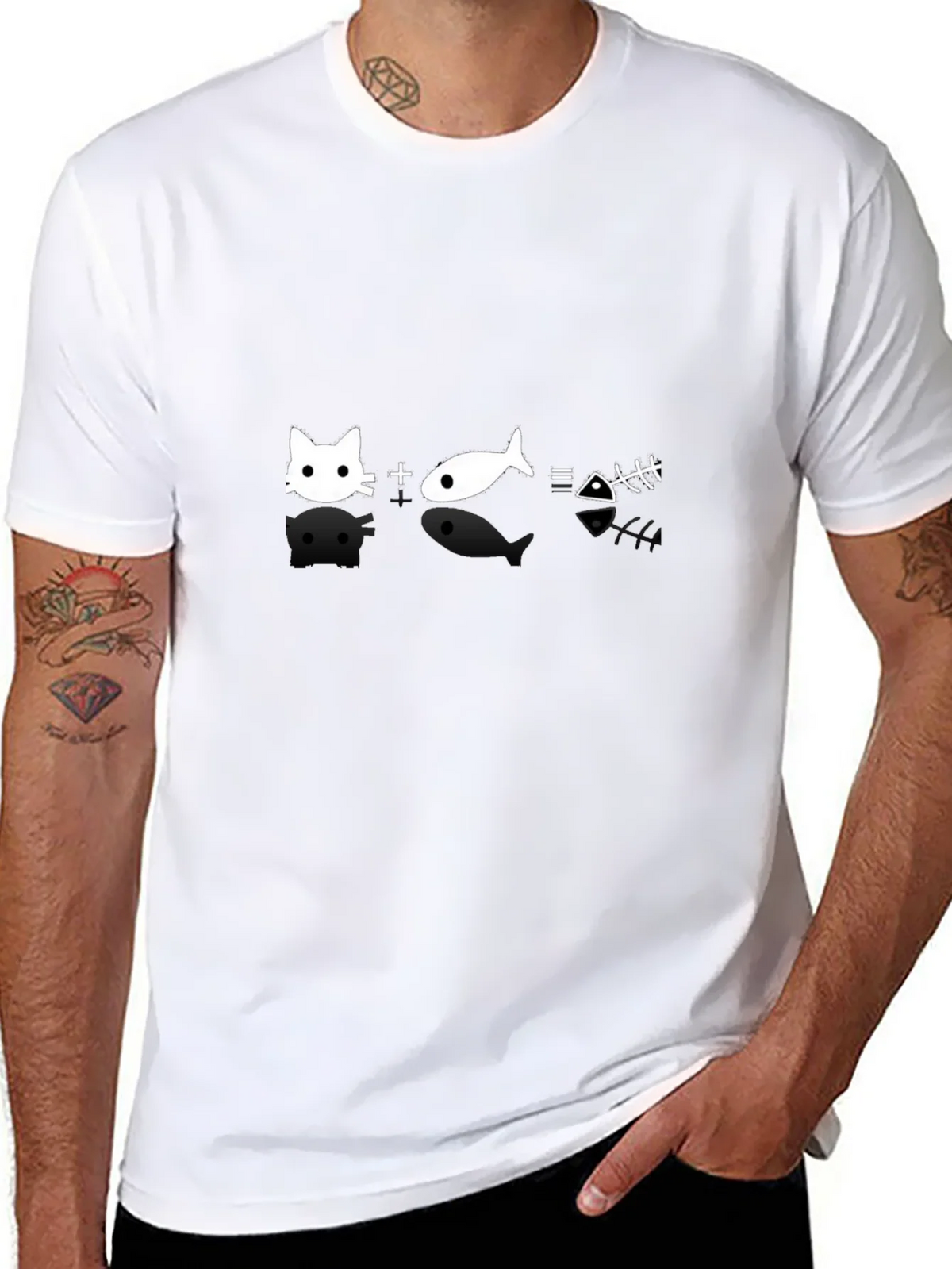 Cat + Fish = Bones Black T-Shirt product image 7