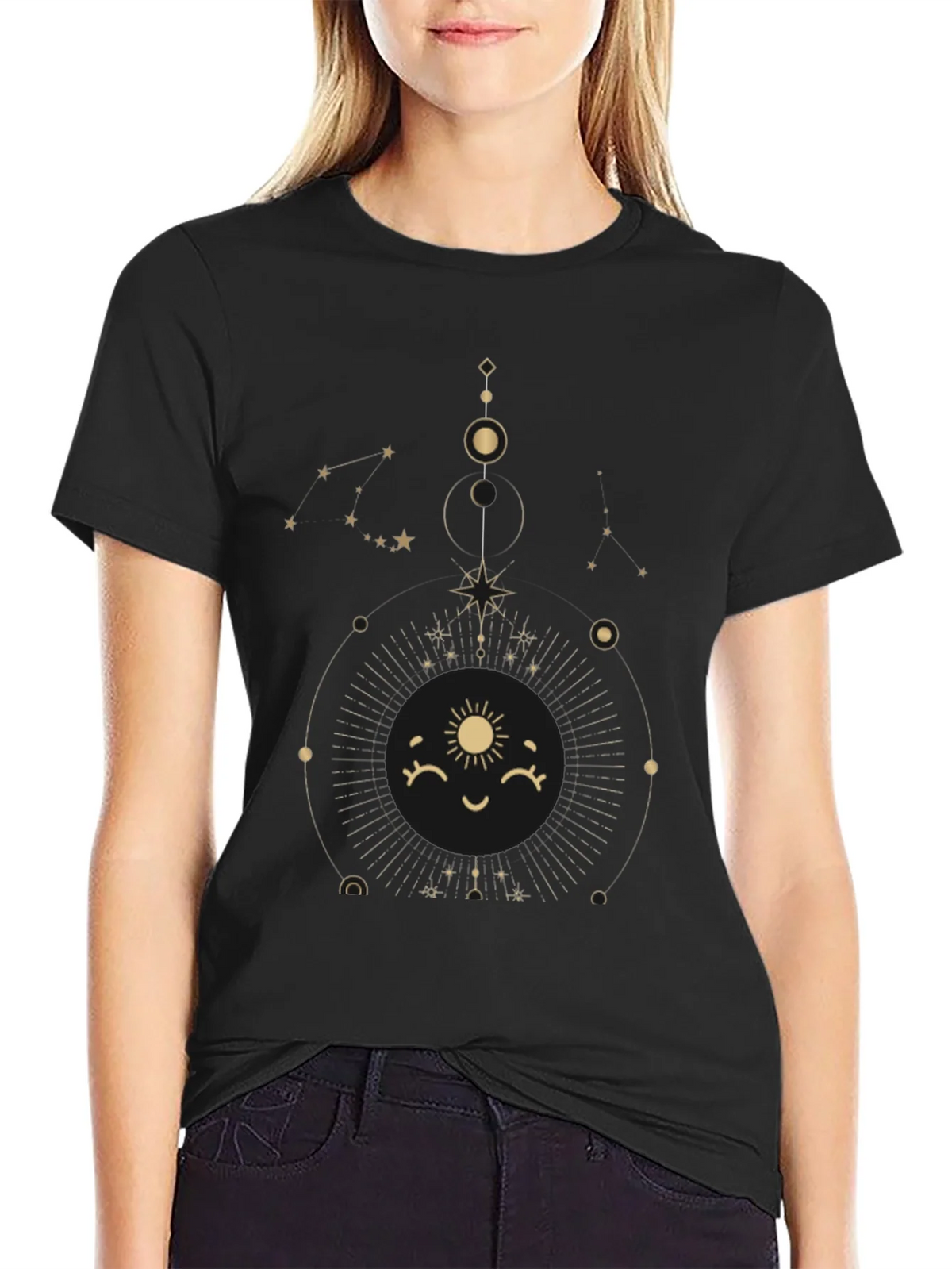Celestial Sun Graphic Tee - Stylish Black Cotton T-Shirt product image 2
