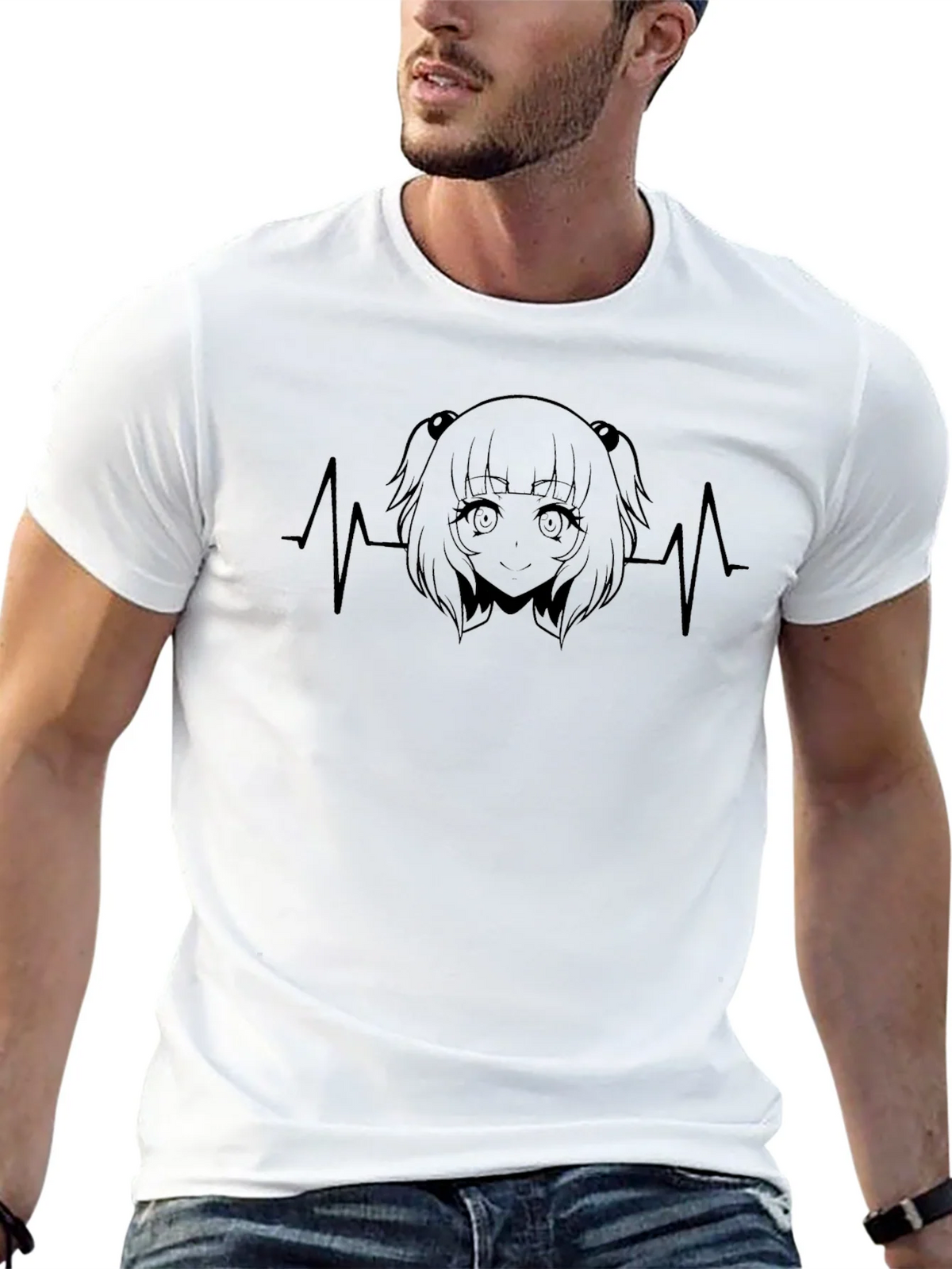 Anime Girl Heartbeat Black T-Shirt product image 12