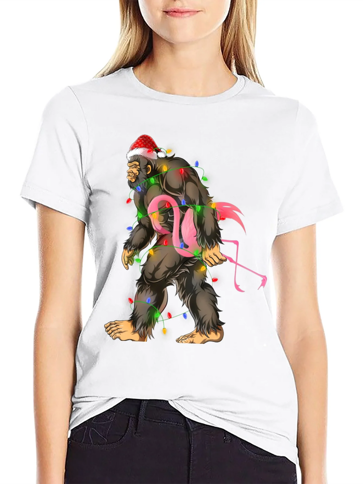 Sasquatch Flamingo Christmas Lights Graphic Tee product image 8