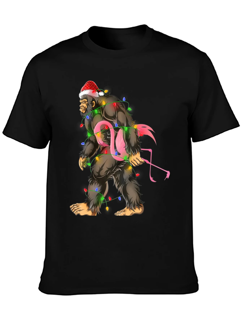 Sasquatch Flamingo Christmas Lights Graphic Tee product image 3