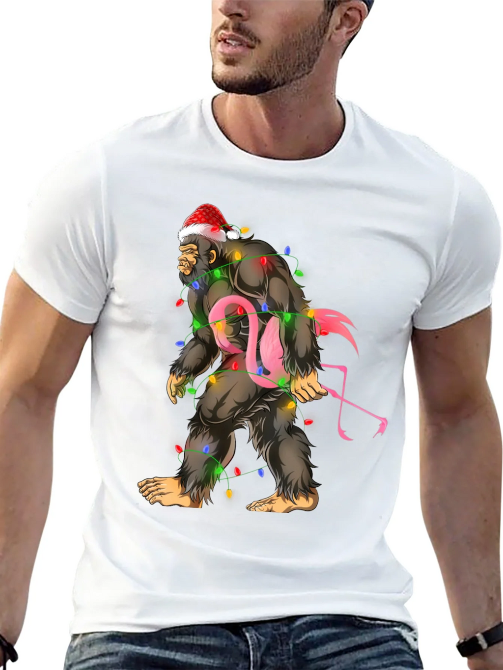 Sasquatch Flamingo Christmas Lights Graphic Tee product image 12