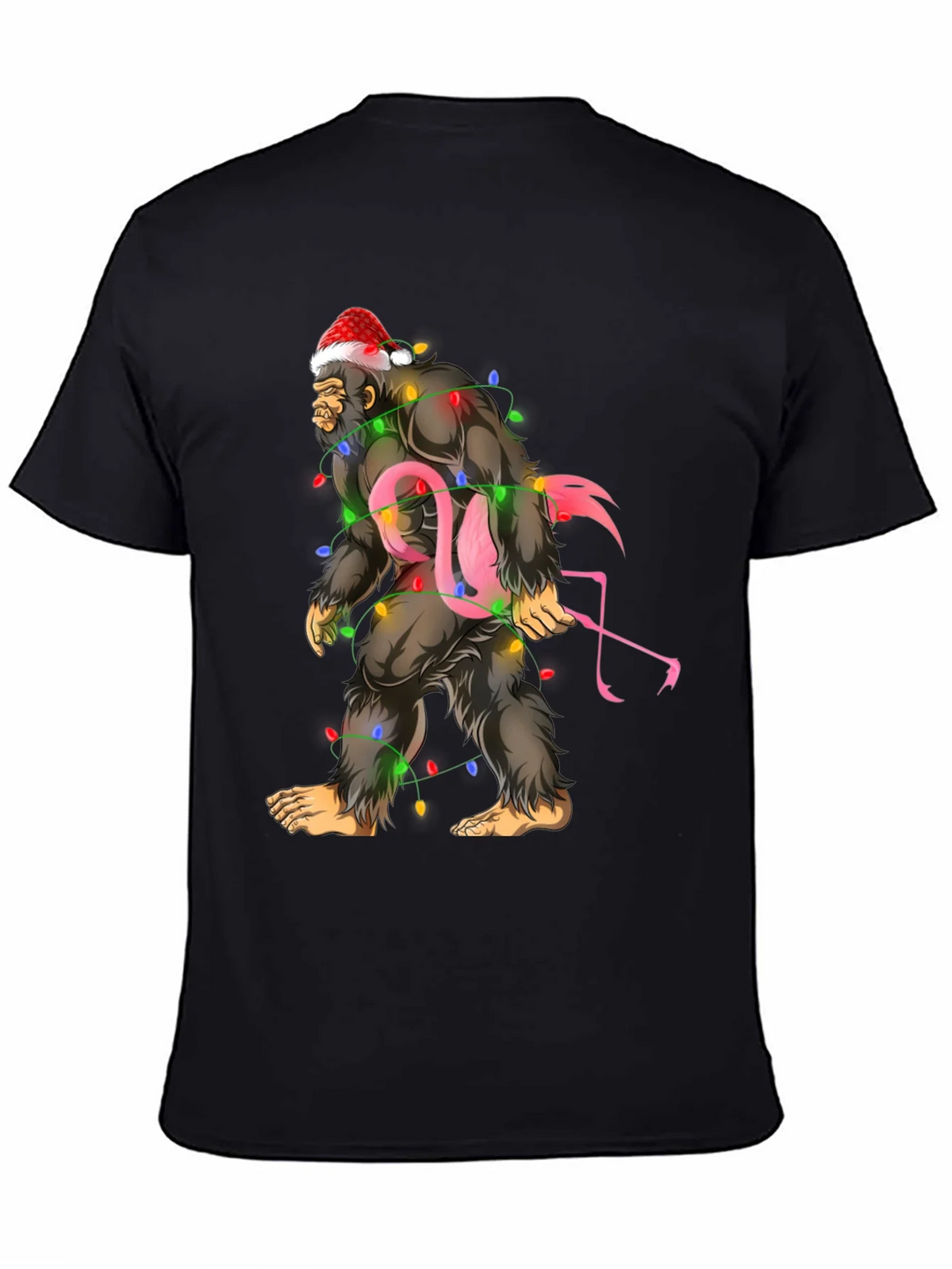 Sasquatch Flamingo Christmas Lights Graphic Tee product image 4