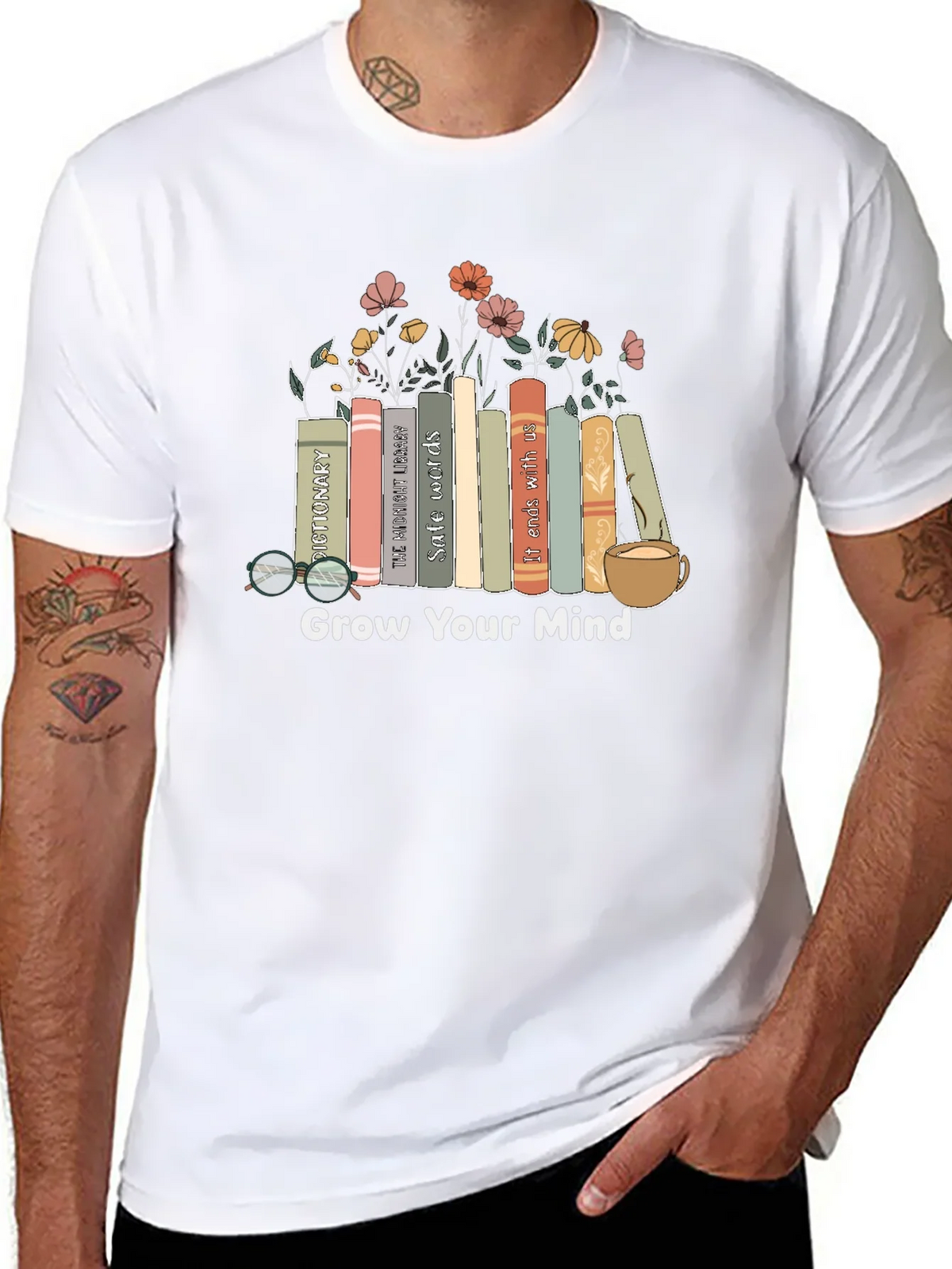 Grow Your Mind Books & Flowers Graphic Tee product image 5