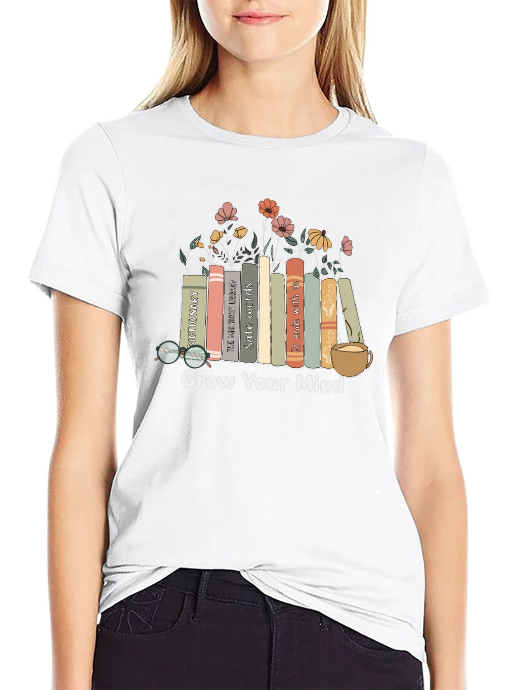 Grow Your Mind Books & Flowers Graphic Tee product image 6