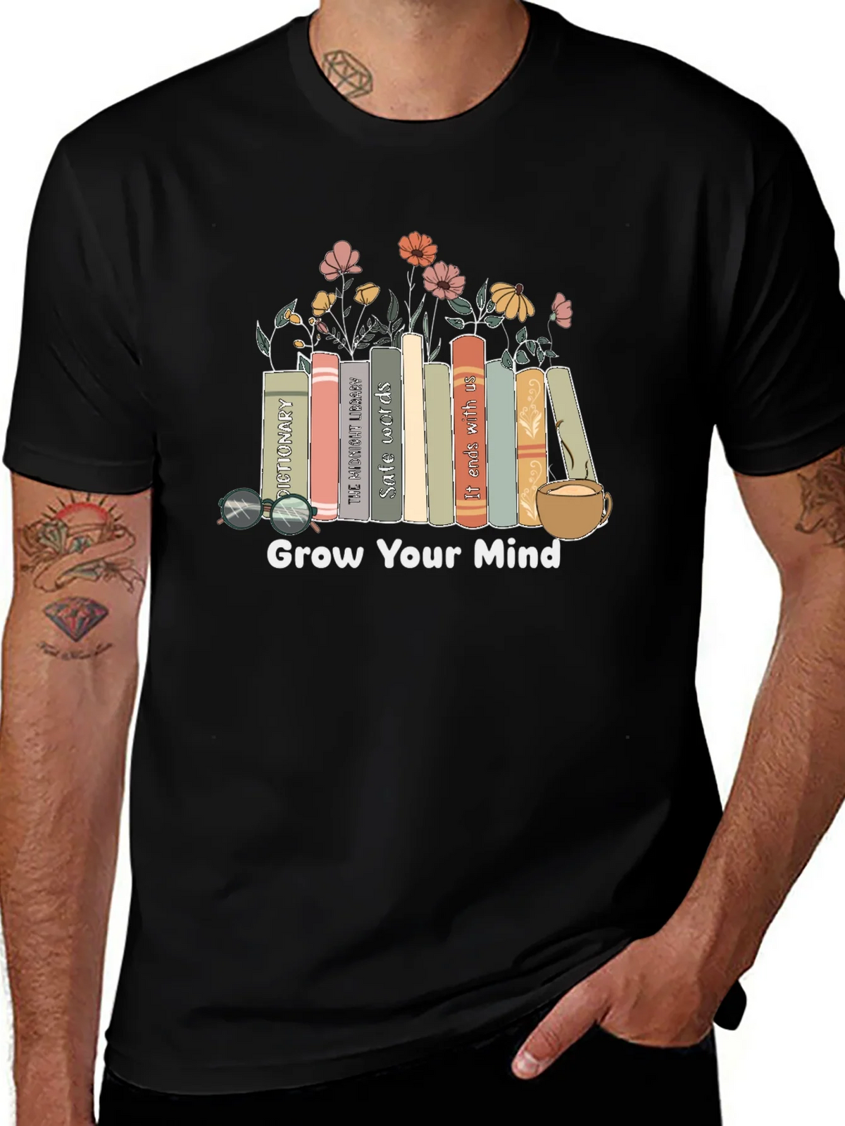Grow Your Mind Books & Flowers Graphic Tee product image 1