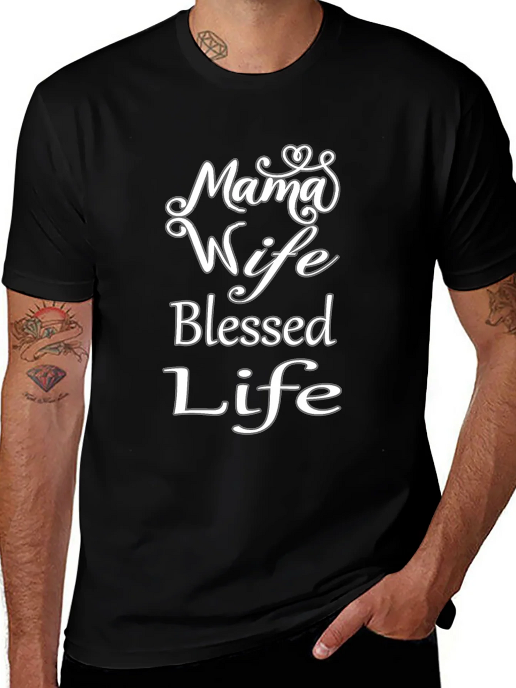 Mama Wife Blessed Life Black T-Shirt product image 1