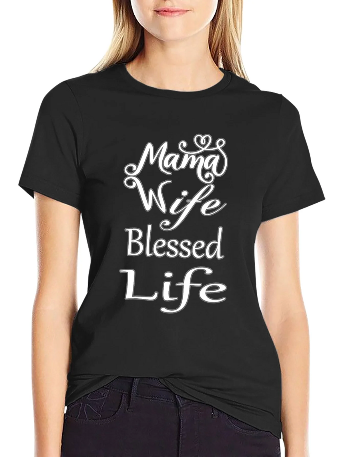 Mama Wife Blessed Life Black T-Shirt product image 2