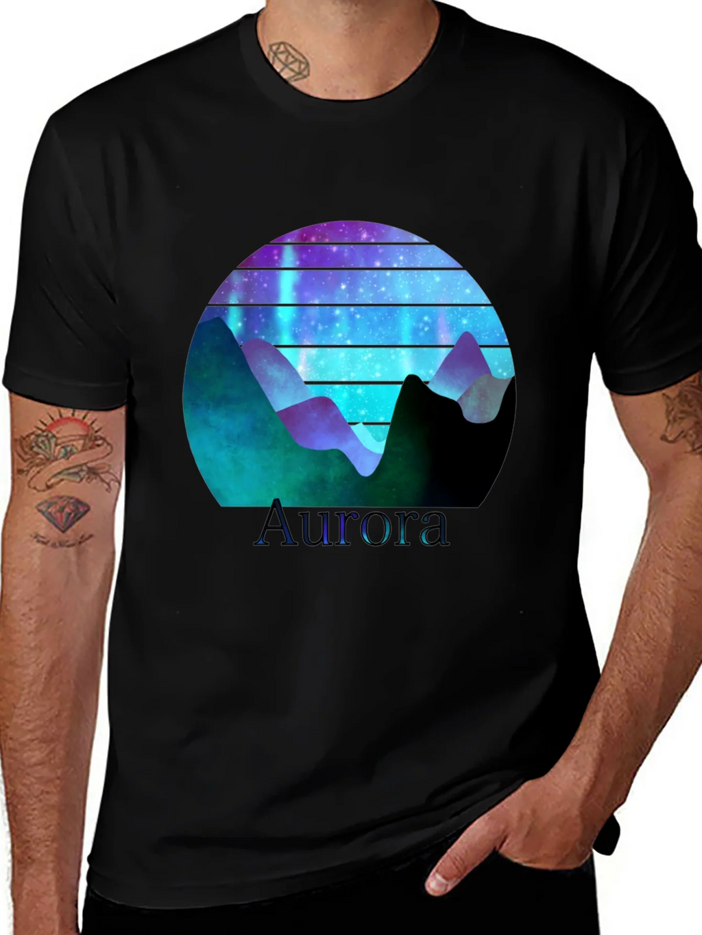 Aurora Graphic T-Shirt - Mountain Nightscape Design product image 1