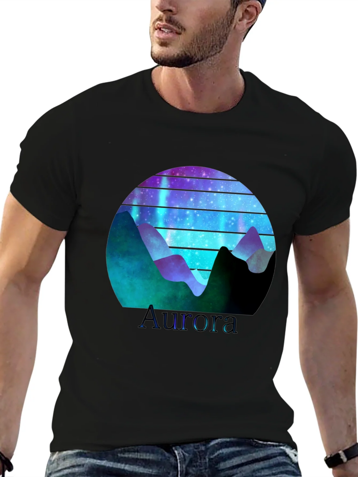 Aurora Graphic T-Shirt - Mountain Nightscape Design product image 6